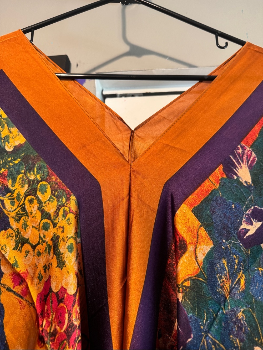 Boutique Silky Scarf Kaftan Tunic Dress Vibrant Floral Jewel Tone OSFM Boho - Picture 5 of 11